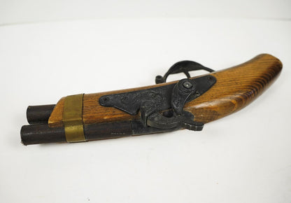 60s Flintlock Wooden Toy Pirate Cap Gun Double Barrel Black Powder
