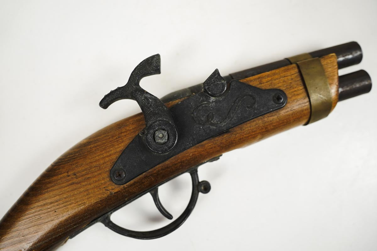60s Flintlock Wooden Toy Pirate Cap Gun Double Barrel Black Powder