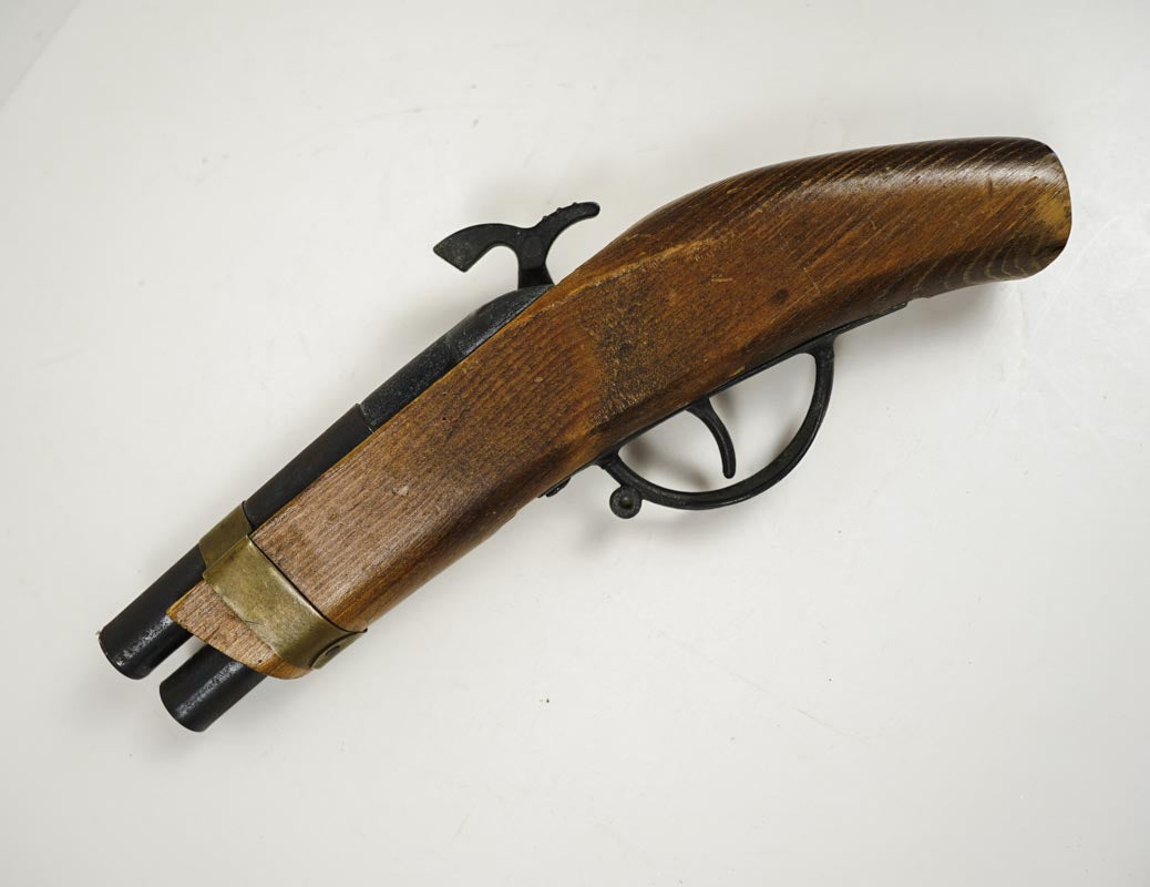 60s Flintlock Wooden Toy Pirate Cap Gun Double Barrel Black Powder