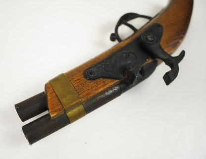60s Flintlock Wooden Toy Pirate Cap Gun Double Barrel Black Powder
