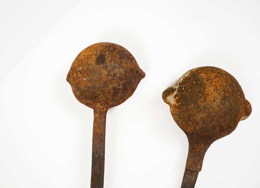 Antique Cast Iron Smelting Lead Ladles Set of 2 Vintage Double Pour Spout
