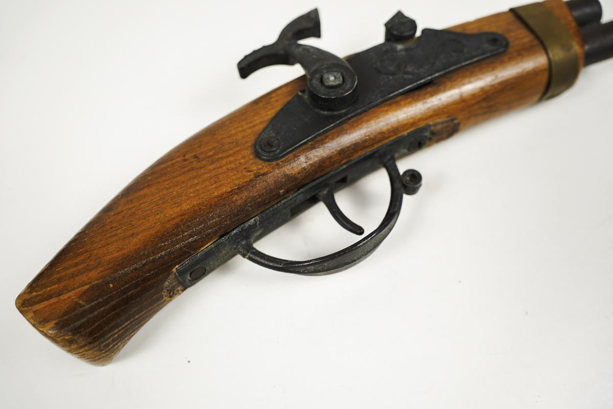 60s Flintlock Wooden Toy Pirate Cap Gun Double Barrel Black Powder
