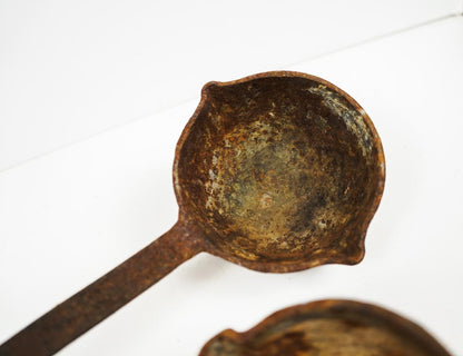 Antique Cast Iron Smelting Lead Ladles Set of 2 Vintage Double Pour Spout