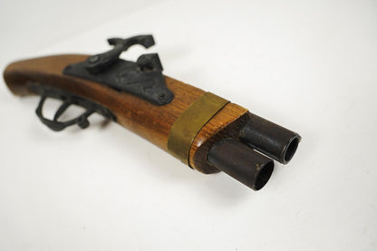 60s Flintlock Wooden Toy Pirate Cap Gun Double Barrel Black Powder