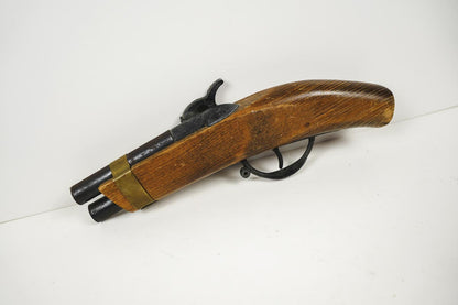 60s Flintlock Wooden Toy Pirate Cap Gun Double Barrel Black Powder