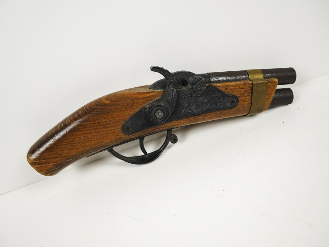 60s Flintlock Wooden Toy Pirate Cap Gun Double Barrel Black Powder