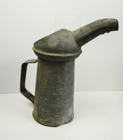 Vintage 1930's Motor Oil Galvanized Metal 1 Quart Can Pour Spout with Handle