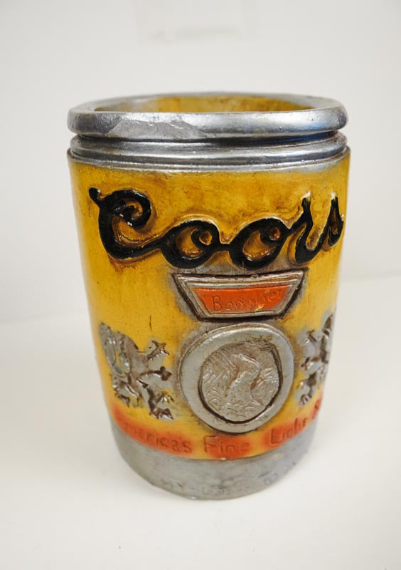 1975 Mylo Creations COORS Ceramic Beer Can Mug 6in Tall Thick Heavy Stein