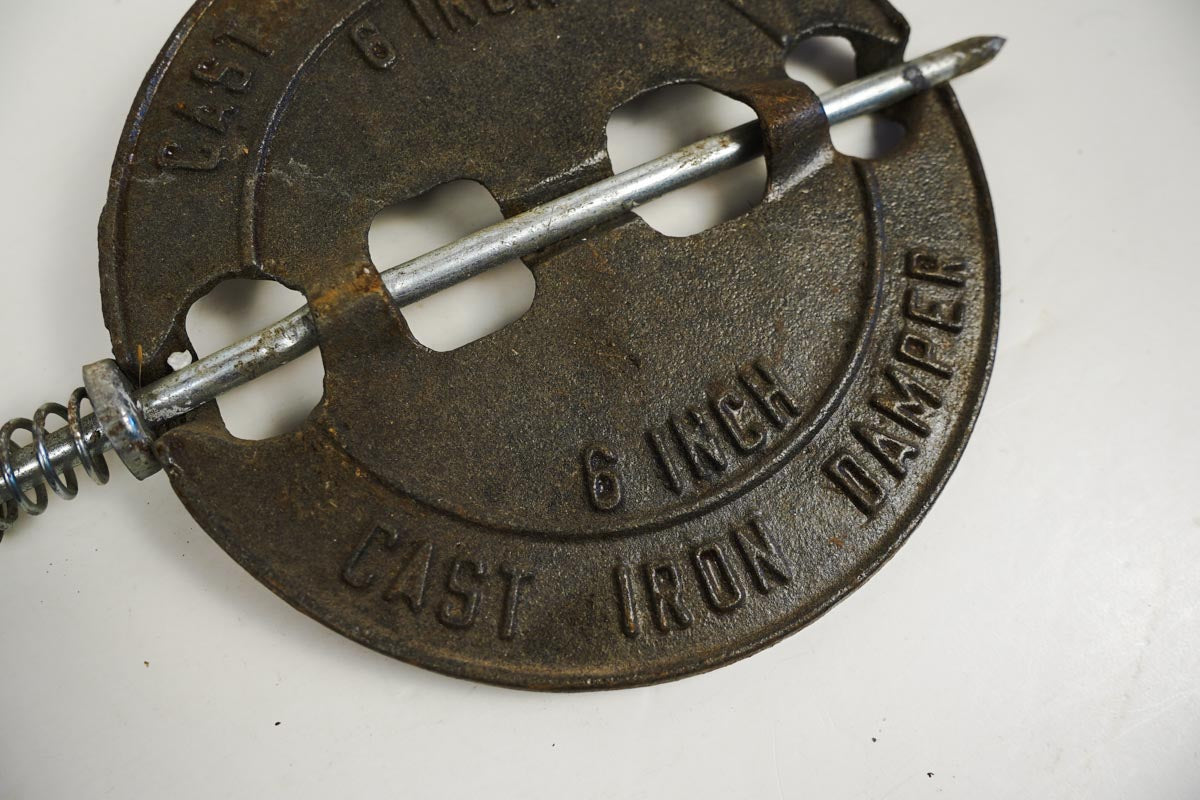 Vintage Cast Iron Damper Stove Damper Flue Cover 6” For Wood Stove