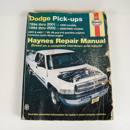 Haynes Repair Manual Dodge 1500/2500/3500 Models Full-Size Pick-Up 1994-2002