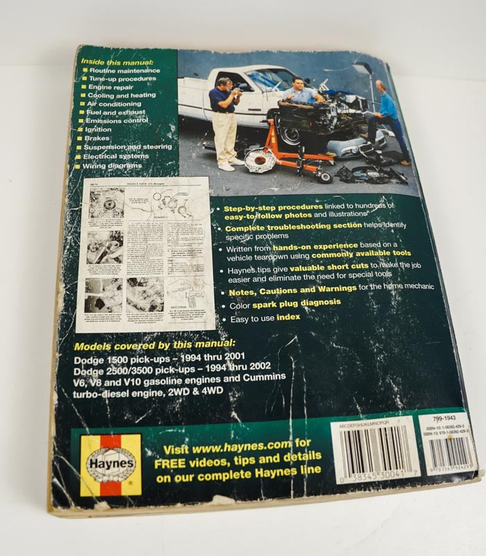 Haynes Repair Manual Dodge 1500/2500/3500 Models Full-Size Pick-Up 1994-2002