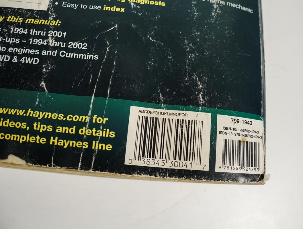 Haynes Repair Manual Dodge 1500/2500/3500 Models Full-Size Pick-Up 1994-2002