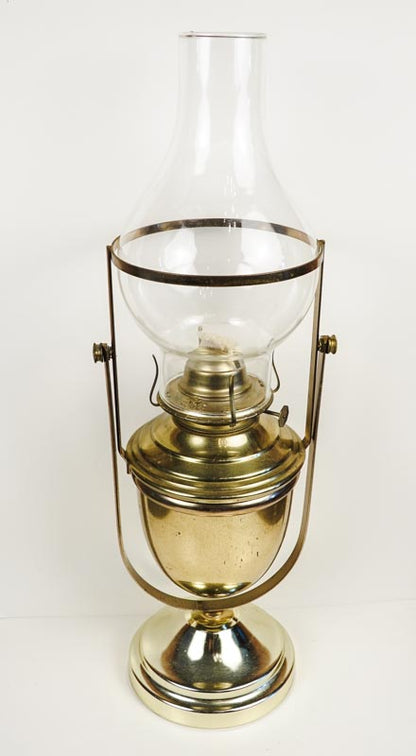 Vintage P&A Risdon Eagle Gimballed Brass Oil Lamp Swaying Table or Wall Mount