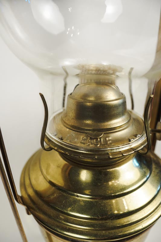 Vintage P&A Risdon Eagle Gimballed Brass Oil Lamp Swaying Table or Wall Mount