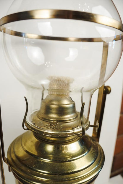 Vintage P&A Risdon Eagle Gimballed Brass Oil Lamp Swaying Table or Wall Mount