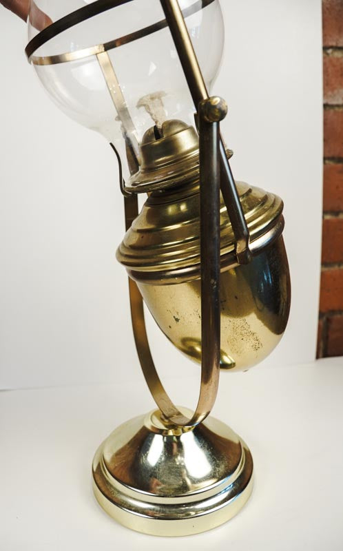 Vintage P&A Risdon Eagle Gimballed Brass Oil Lamp Swaying Table or Wall Mount