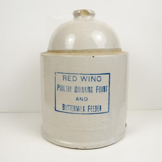 Red Wing Poultry Drinking Fount and Buttermilk Stoneware Feeder 10in