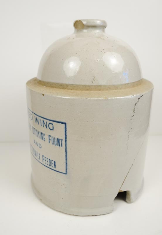 Red Wing Poultry Drinking Fount and Buttermilk Stoneware Feeder 10in