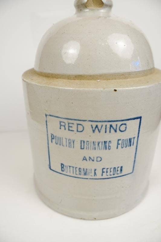 Red Wing Poultry Drinking Fount and Buttermilk Stoneware Feeder 10in