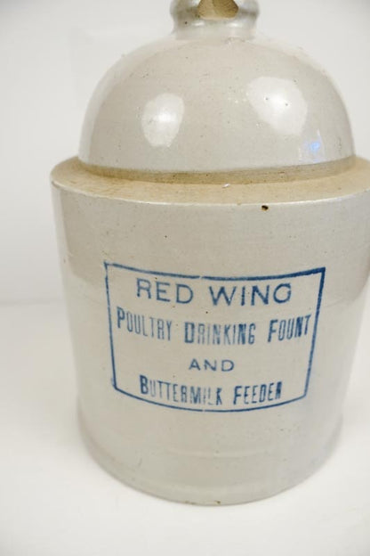 Red Wing Poultry Drinking Fount and Buttermilk Stoneware Feeder 10in