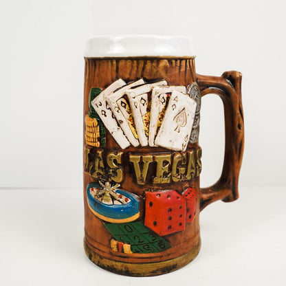 Las Vegas Souvenir Mug Beer Stein Embossed Ceramic Made in Japan