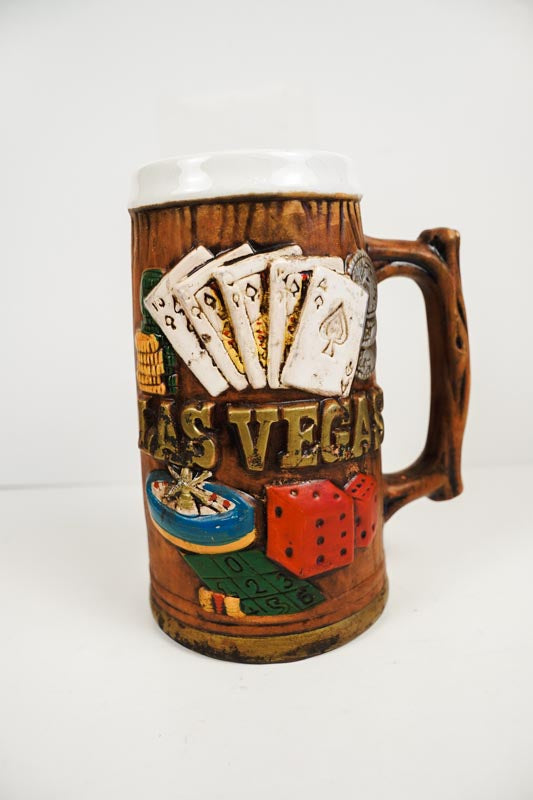 Las Vegas Souvenir Mug Beer Stein Embossed Ceramic Made in Japan