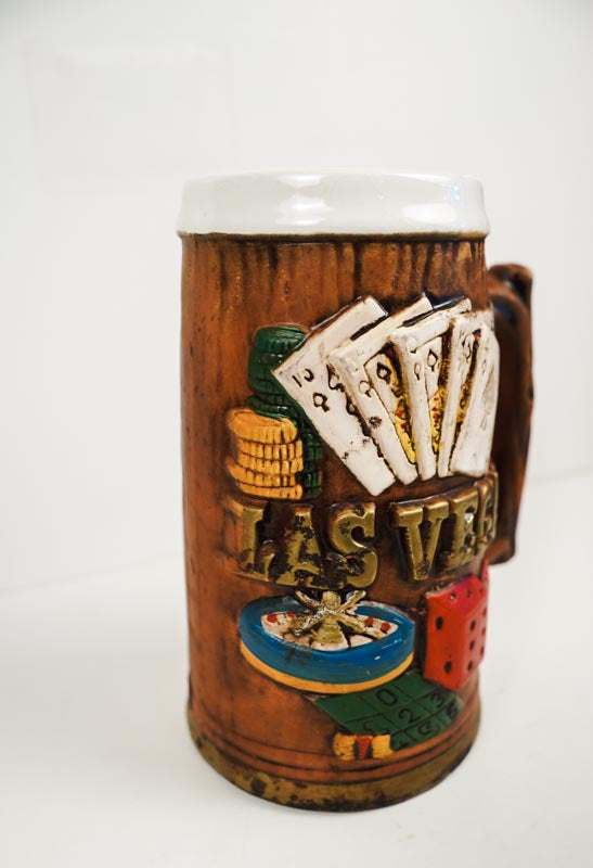 Las Vegas Souvenir Mug Beer Stein Embossed Ceramic Made in Japan
