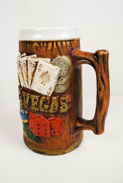 Las Vegas Souvenir Mug Beer Stein Embossed Ceramic Made in Japan