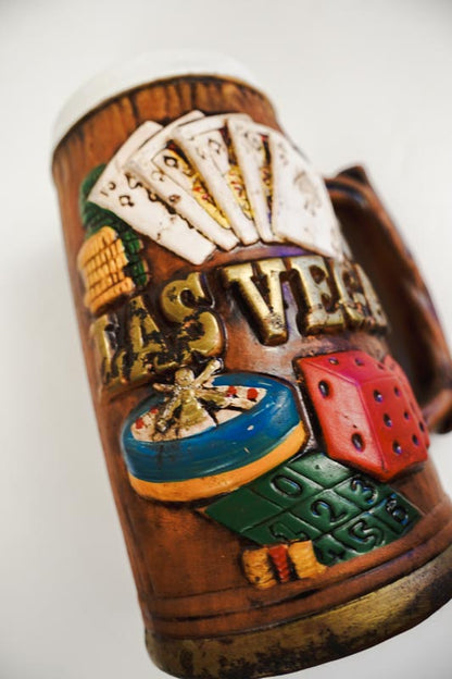 Las Vegas Souvenir Mug Beer Stein Embossed Ceramic Made in Japan