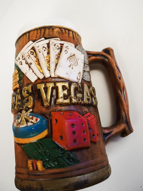 Las Vegas Souvenir Mug Beer Stein Embossed Ceramic Made in Japan