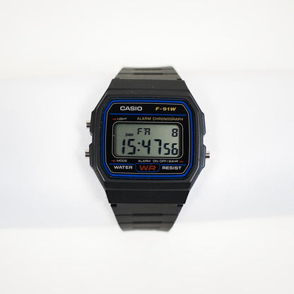 Casio F-91W Mens Watch Digital Chronograph Black Resin Date Alarm Backlight WR