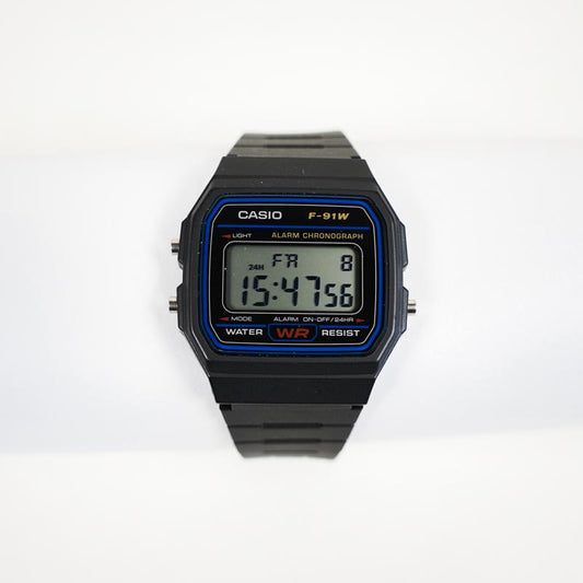 Casio F-91W Mens Watch Digital Chronograph Black Resin Date Alarm Backlight WR