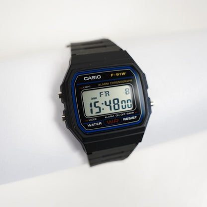 Casio F-91W Mens Watch Digital Chronograph Black Resin Date Alarm Backlight WR