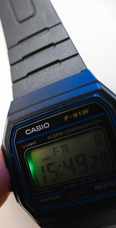 Casio F-91W Mens Watch Digital Chronograph Black Resin Date Alarm Backlight WR