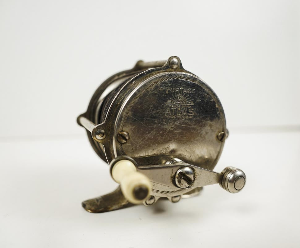 Antique Atlas Portage Raised Pillar Fly Fishing Reel 60 Silver Vintage USA Made