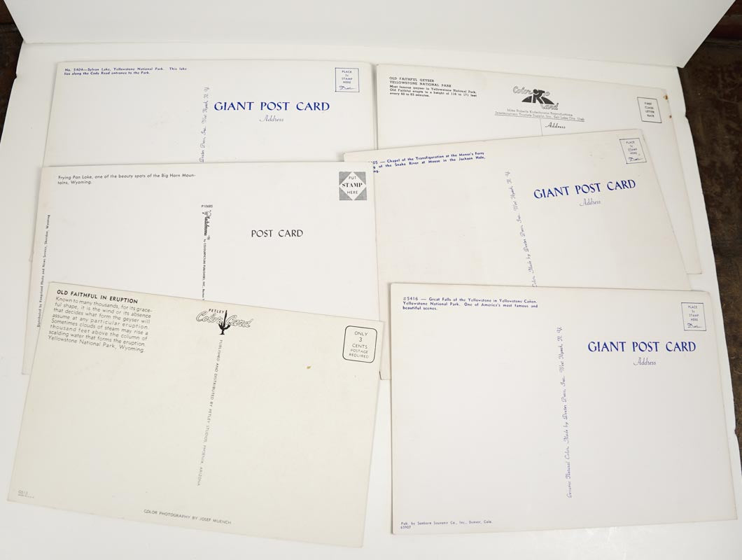 Yellowstone National Park Giant Post Cards Unused Set of 6 Different Cards