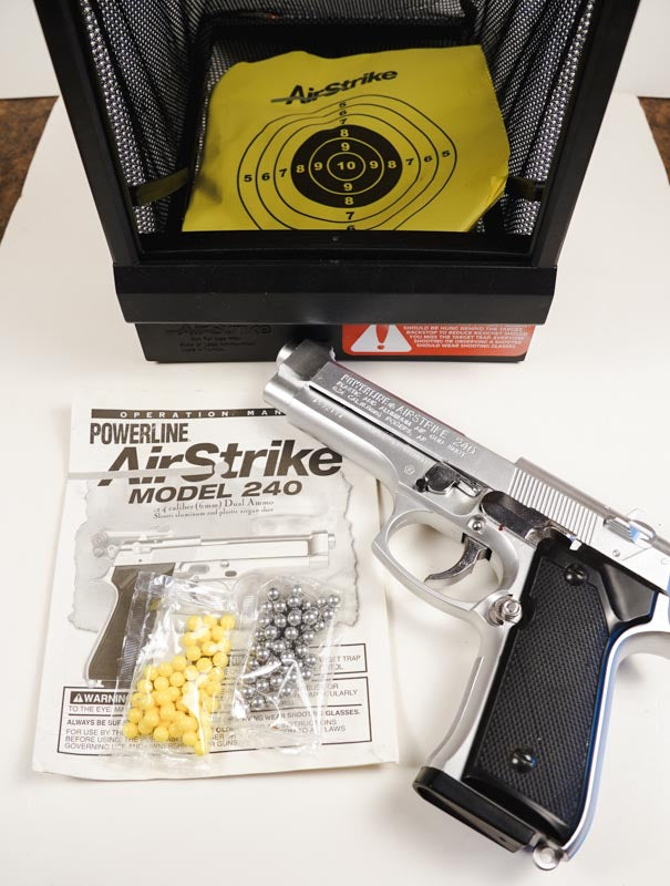 Vtg Daisy Powerline Airstrike 240 Air Pistol Kit with Manual, Pellets, & Target