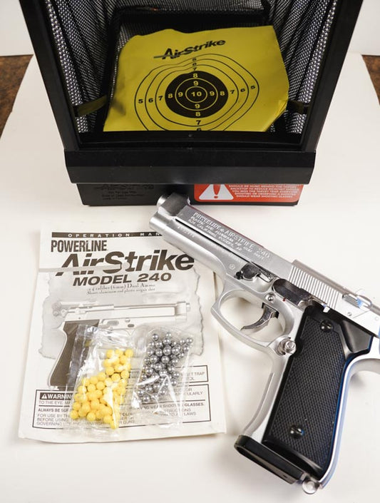 Vtg Daisy Powerline Airstrike 240 Air Pistol Kit with Manual, Pellets, & Target