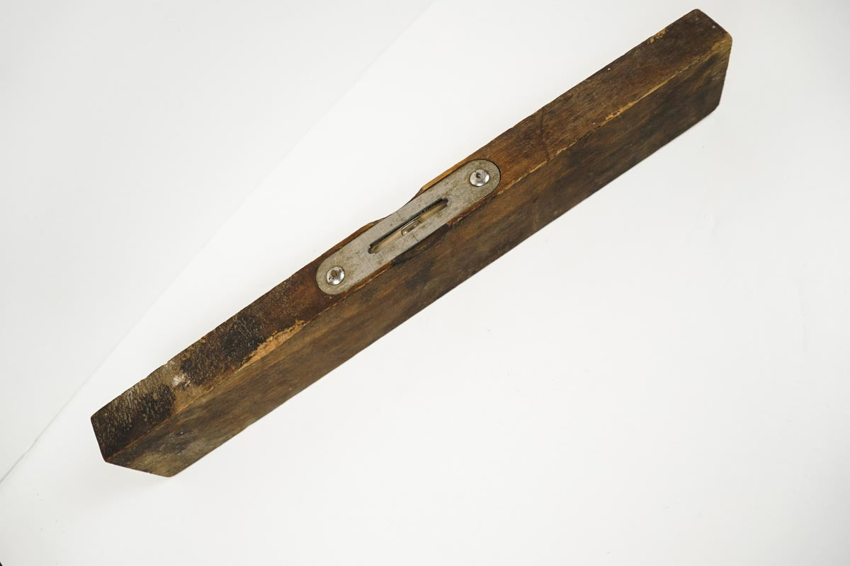Vintage Primitive Wooden 12 Inch Carpenter Level Solid Brown Wood Antique