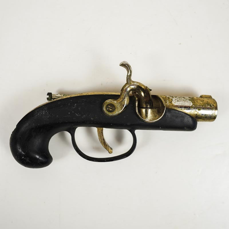 1960'S Flintlock Pistol Shaped Cigarette Lighter 5.75in Black & Gold