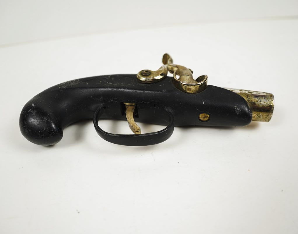 1960'S Flintlock Pistol Shaped Cigarette Lighter 5.75in Black & Gold