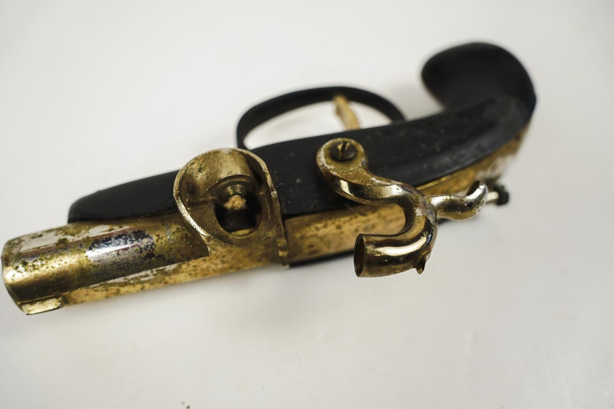 1960'S Flintlock Pistol Shaped Cigarette Lighter 5.75in Black & Gold