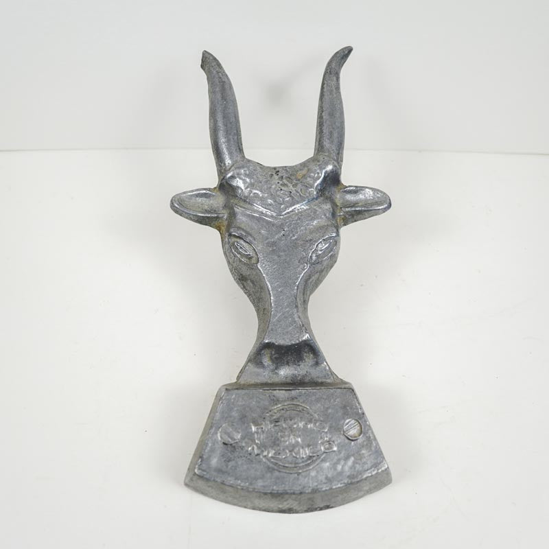 Vintage Cast Metal Hecho en Mexico Bull Head Boot Scraper Horn Tip Chipped