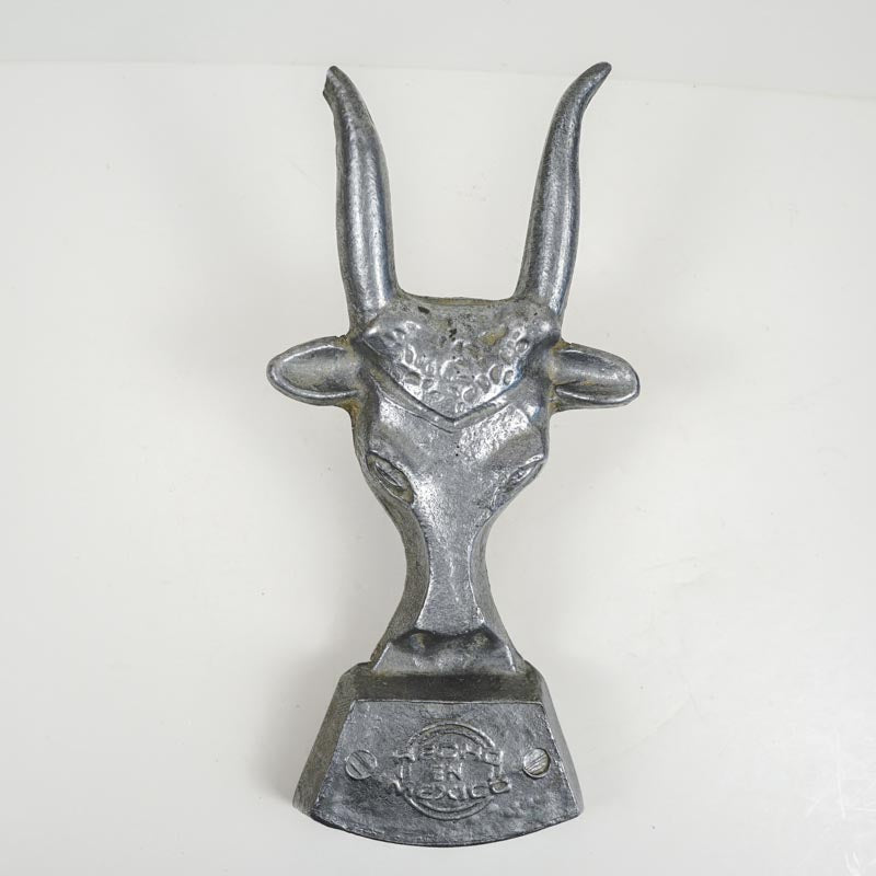 Vintage Cast Metal Hecho en Mexico Bull Head Boot Scraper Horn Tip Chipped
