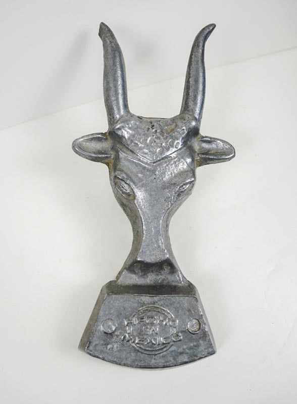 Vintage Cast Metal Hecho en Mexico Bull Head Boot Scraper Horn Tip Chipped