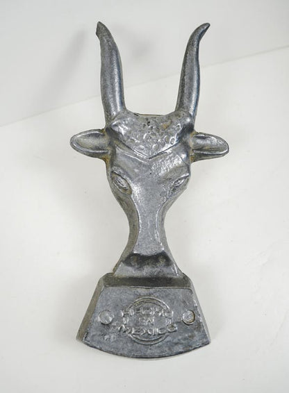 Vintage Cast Metal Hecho en Mexico Bull Head Boot Scraper Horn Tip Chipped
