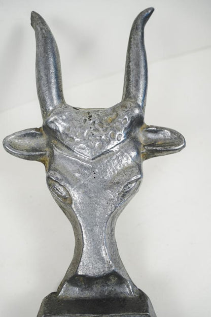 Vintage Cast Metal Hecho en Mexico Bull Head Boot Scraper Horn Tip Chipped