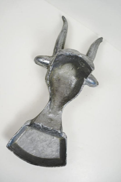 Vintage Cast Metal Hecho en Mexico Bull Head Boot Scraper Horn Tip Chipped
