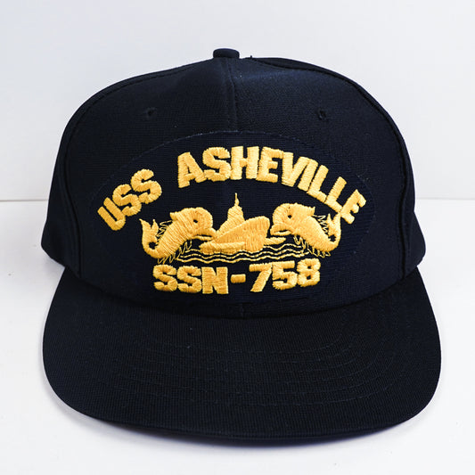 USS Asheville SSN-758 Black Ball Cap Yellow Emb. Submarine Dolphins Sub Vet Hat