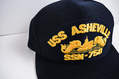 USS Asheville SSN-758 Black Ball Cap Yellow Emb. Submarine Dolphins Sub Vet Hat